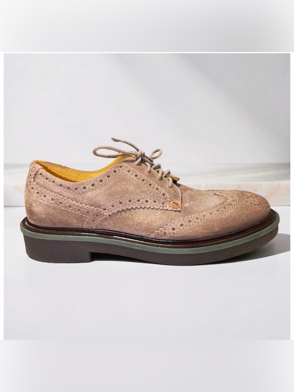 Cesare Paciotti Suede Wingtip Derby Shoes Taupe Chunky Sole Italian Luxury | 9